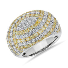 NEW Yellow and White Diamond Dome Pavé Ring in 18k White and Yellow Gold (3.21 ct. tw.)