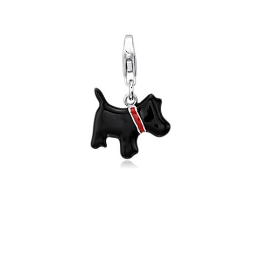 Mireval Sterling Silver Enameled Scottie Dog Charm on an Optional Charm Holder 