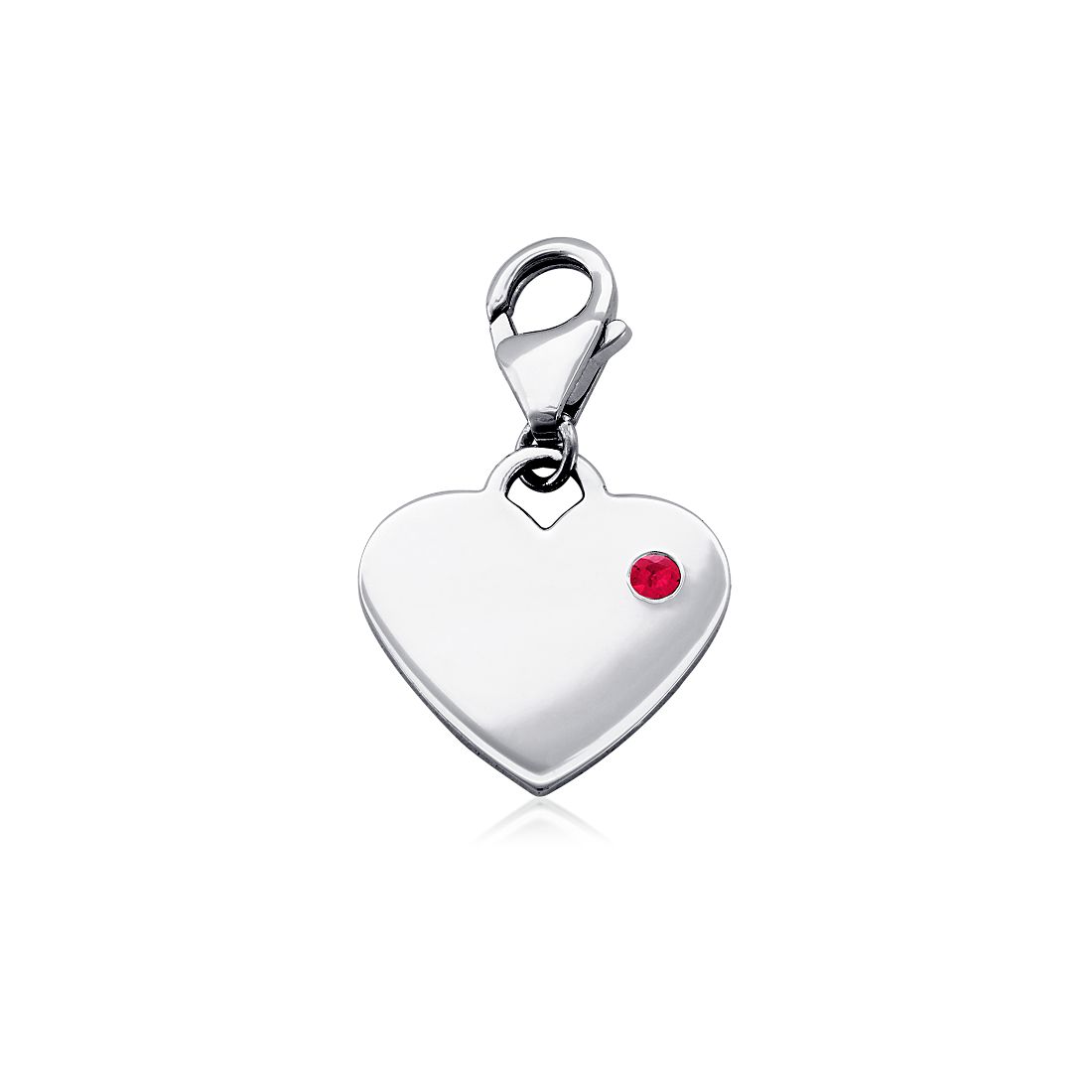 Ruby Birthstone Heart Charm in Sterling Silver (July)