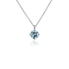 LIGHTBOX Lab-Grown Blue Diamond Round Solitaire Pendant Necklace in 14k White Gold (1 ct. tw.)