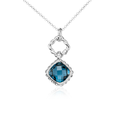 London Blue Topaz Roped Pendant in 14k White Gold  Blue Nile