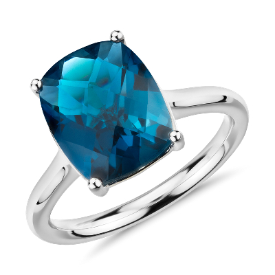 London Blue Topaz Cushion Cocktail Ring in 14k White Gold (11x9mm