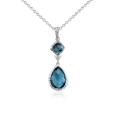 London Blue Topaz and White Topaz Dangle Pendant in Sterling Silver ...