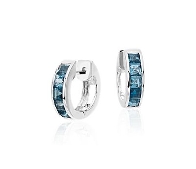 London Blue Topaz Hinged Hoop Earrings in Sterling Silver London Blue Topaz Hinged Hoop Earrings in Sterling Silver