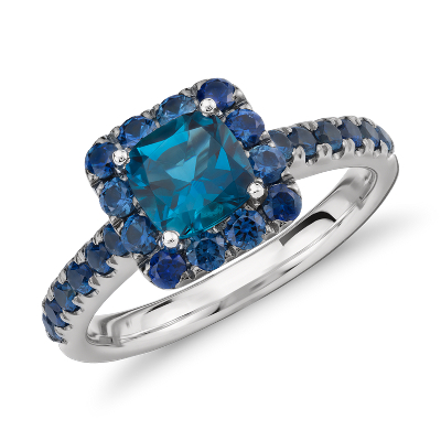 Blue Nile Studio London Blue Topaz and Sapphire Halo Ring