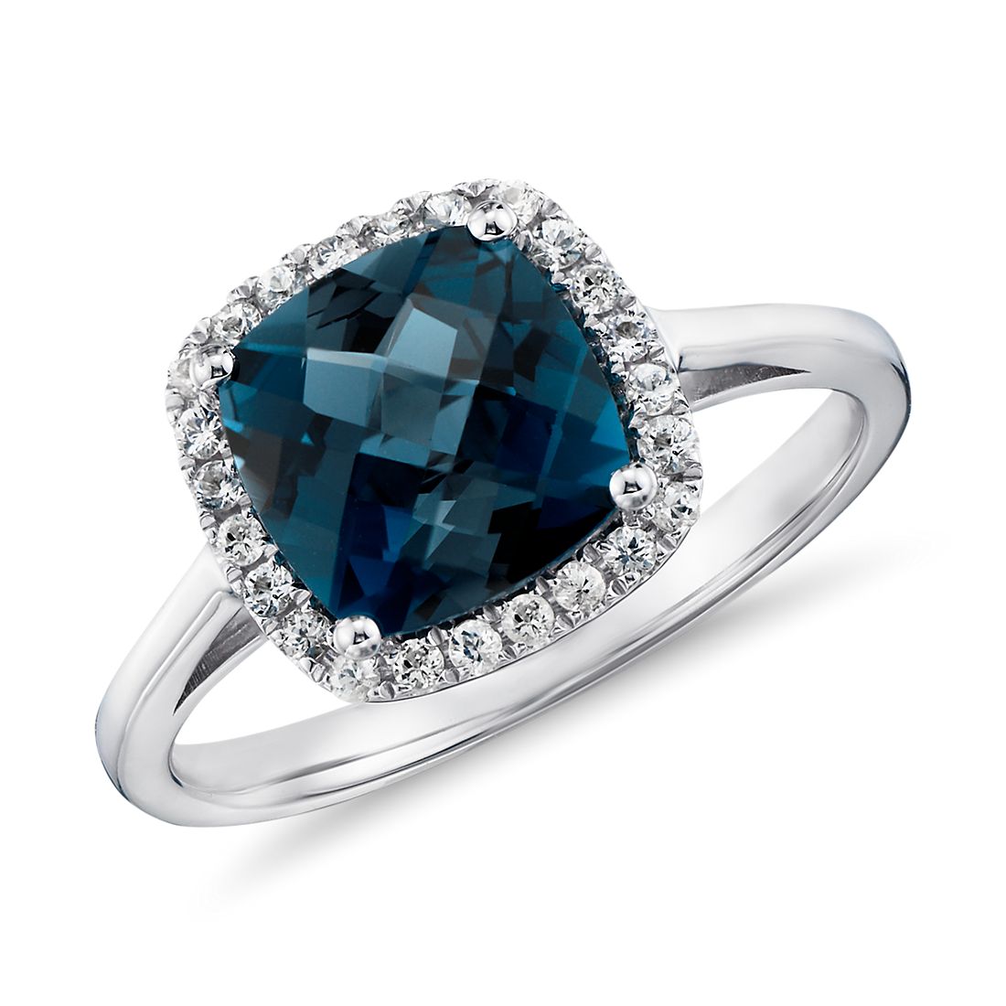 London Blue Topaz and White Sapphire Halo Cushion Cut Ring London Blue Topaz and White Sapphire Halo Cushion Cut Ring