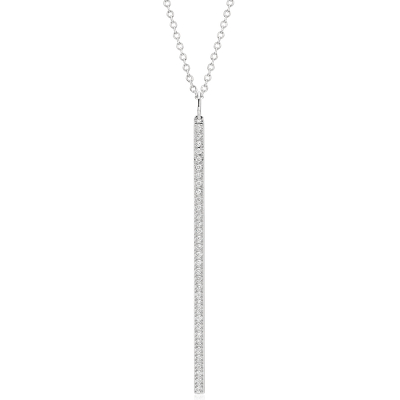 Long Diamond Bar Pendant in 14k White Gold - 30