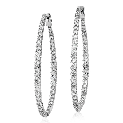 Long Diamond Graduated Eternity Hoop Earrings in 14k White Gold (5 ct ...