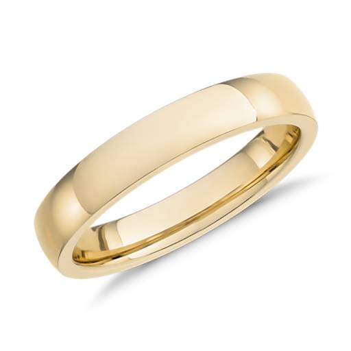 Low Dome Comfort Fit Wedding Ring in 18k Yellow Gold (4mm) | Blue Nile TW