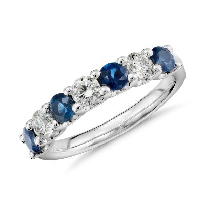 Luna Seven Stone Sapphire and Diamond Ring in Platinum | Blue Nile