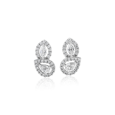 Marquise and Pear Shape Diamond with Halo Stud Earrings in 14k White ...
