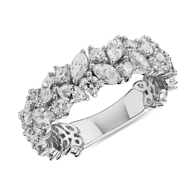 Marquise & Round Diamond Cluster Wedding Ring in 14k White