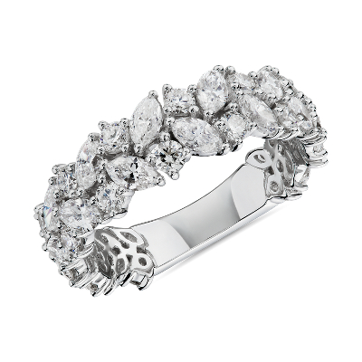 Marquise Round Diamond Cluster Wedding Ring In 14k White Gold 2