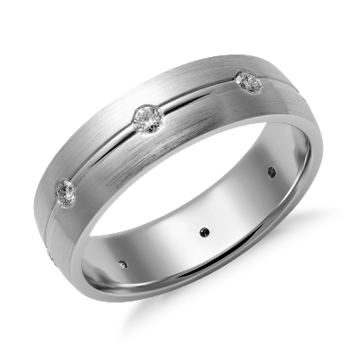  Matte  Burnished Diamond Wedding  Ring  in 14k White  Gold  
