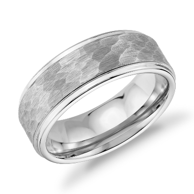 Matte Hammered Comfort Fit Wedding Band in White Tungsten Carbide (8mm