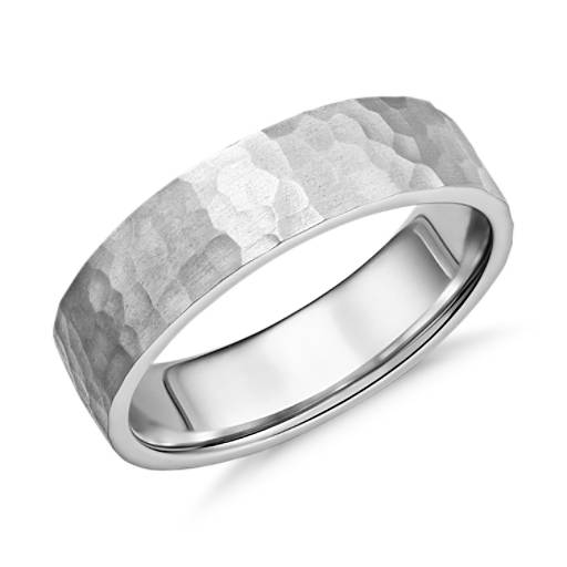 Matte Hammered Flat Comfort Fit Wedding Ring in Platinum (6mm) | Blue Nile