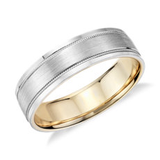 Milgrain Brushed Inlay Wedding Ring in Platinum and 18k Yellow Gold (6mm)