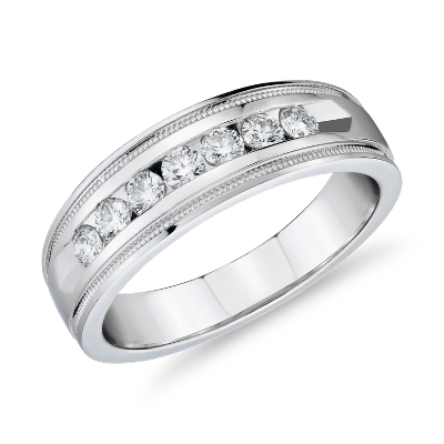 Milgrain Channel Set Diamond Wedding Ring In 14k White Gold 1 2
