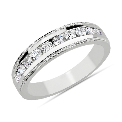 Milgrain Channel Set Diamond Wedding Ring in 14k White Gold (3/4 ct. tw ...