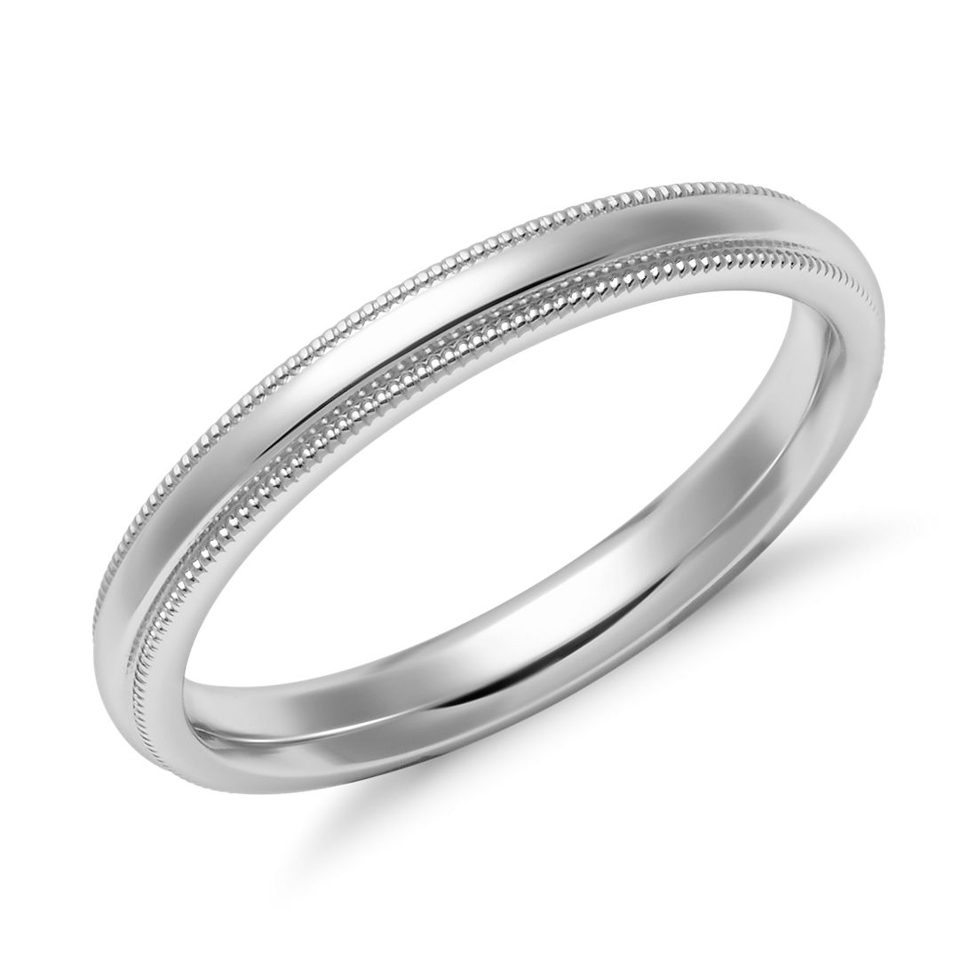 Milgrain Comfort Fit Wedding Ring In 14k White Gold 2 5mm Blue