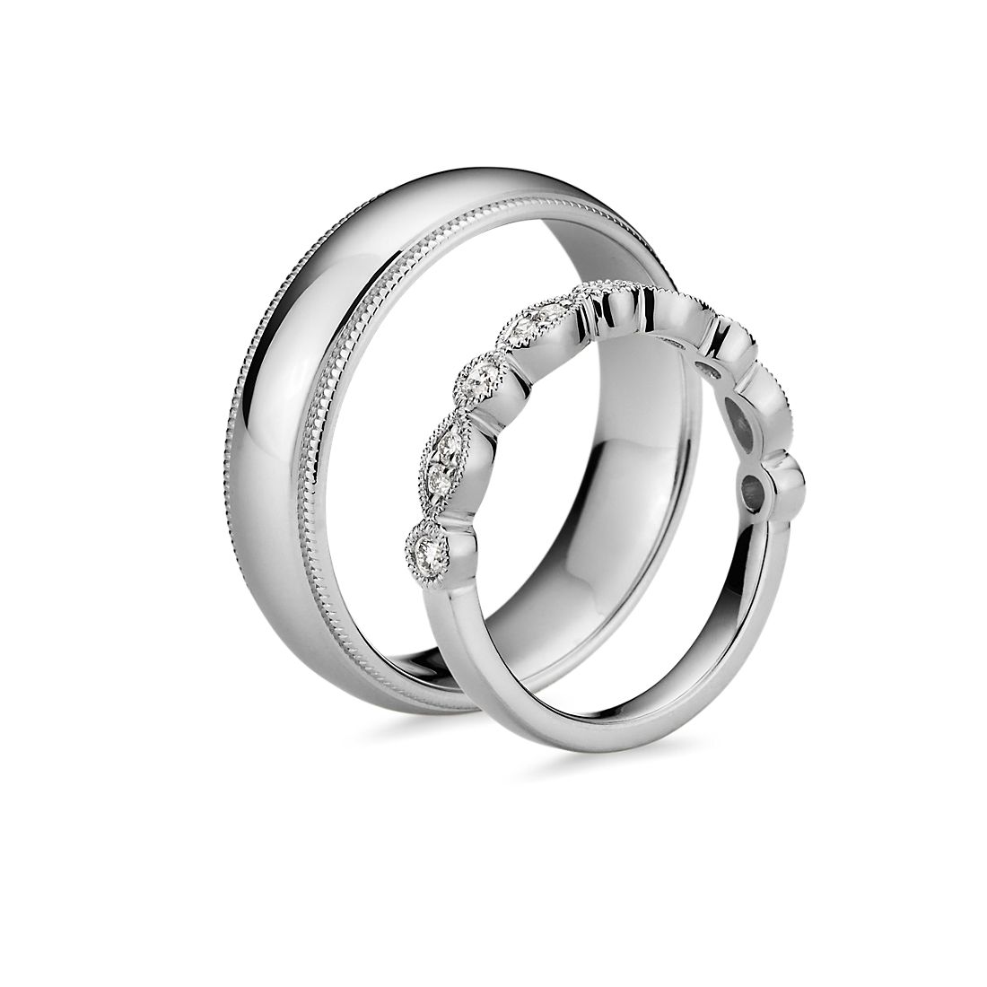 Side profile view of two complementary rings side by side