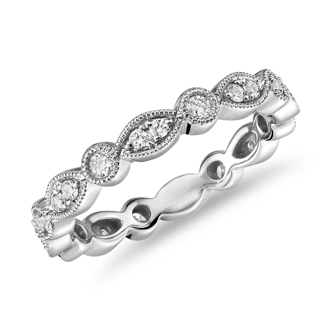 Milgrain Marquise and Dot Diamond Eternity Ring in 14k White Gold (1/3 ct. tw.)