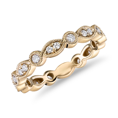 Milgrain Marquise And Dot Diamond Eternity Ring In 14k Yellow Gold 1 3 Ct Tw Blue Nile