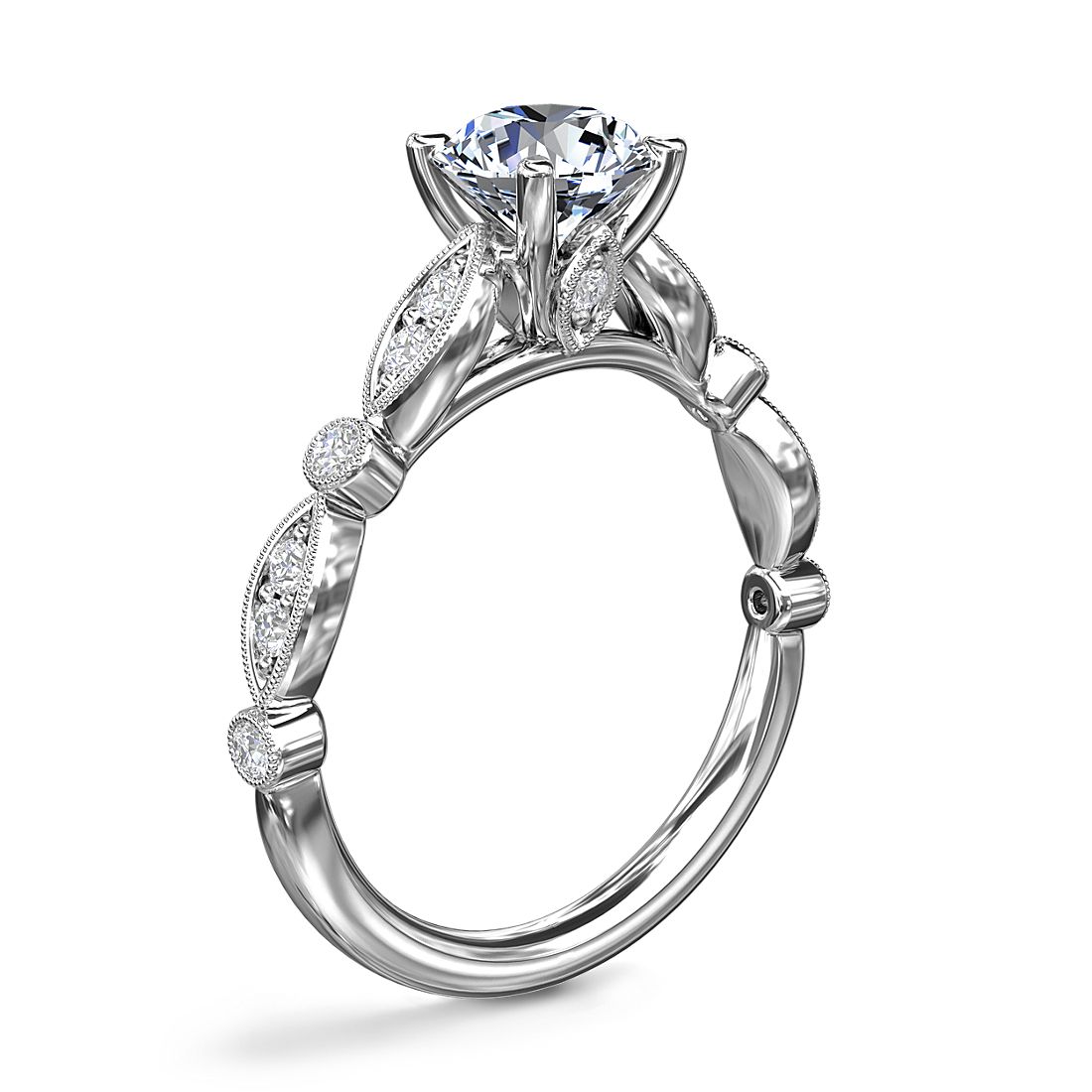 Cathedral Milgrain Marquise-Shape and Dot Diamond Engagement Ring in 14k  White Gold (1/5 ct. tw.)