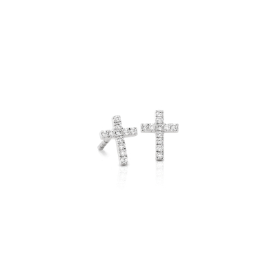 Mini Diamond Pave Cross Earrings 14K White Gold (0.08 ct.tw.) | Blue Nile
