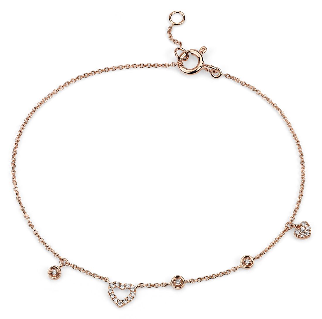 Mini Diamond Asymmetrical Heart Bracelet in 14k Rose Gold 
