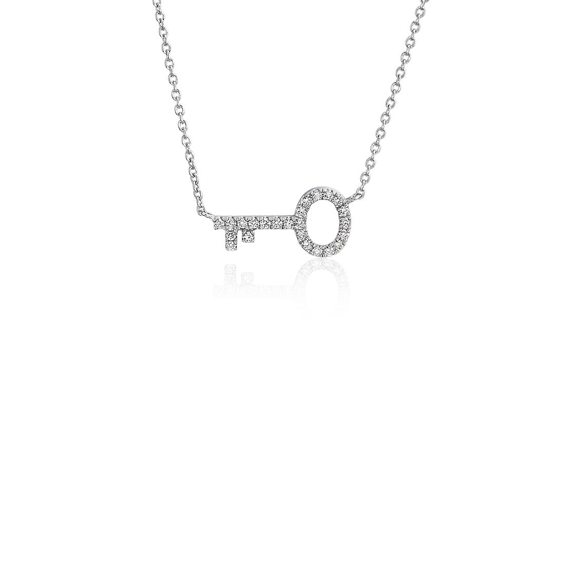 Mini Diamond Key Necklace in 14k White Gold (1/10 ct. tw.)