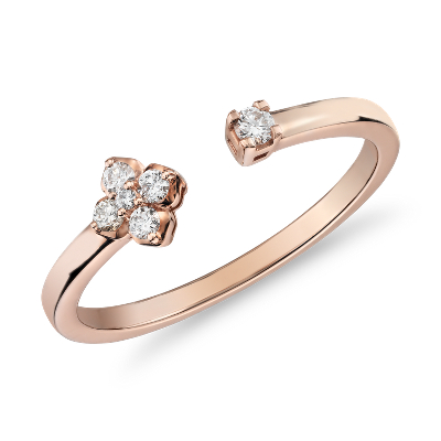 Mini Diamond Open Floral Stackable Fashion Ring in 14k