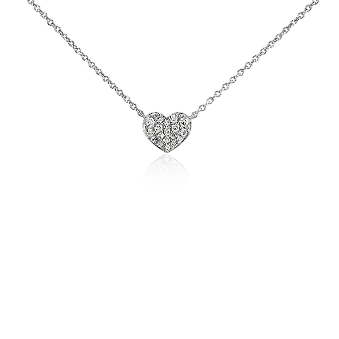 Mini Diamond Heart Necklace in 14k White Gold | Blue Nile
