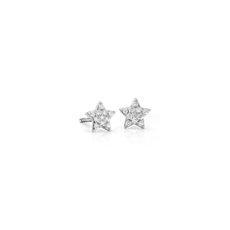 Petites boucles d’oreilles diamant étoile en or blanc 14 carats