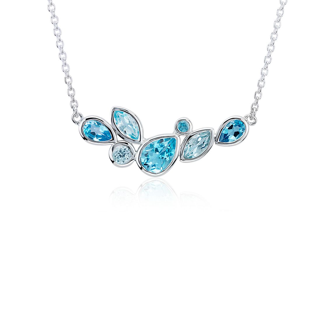 Mixed Shape Blue Topaz Necklace in Sterling Silver
