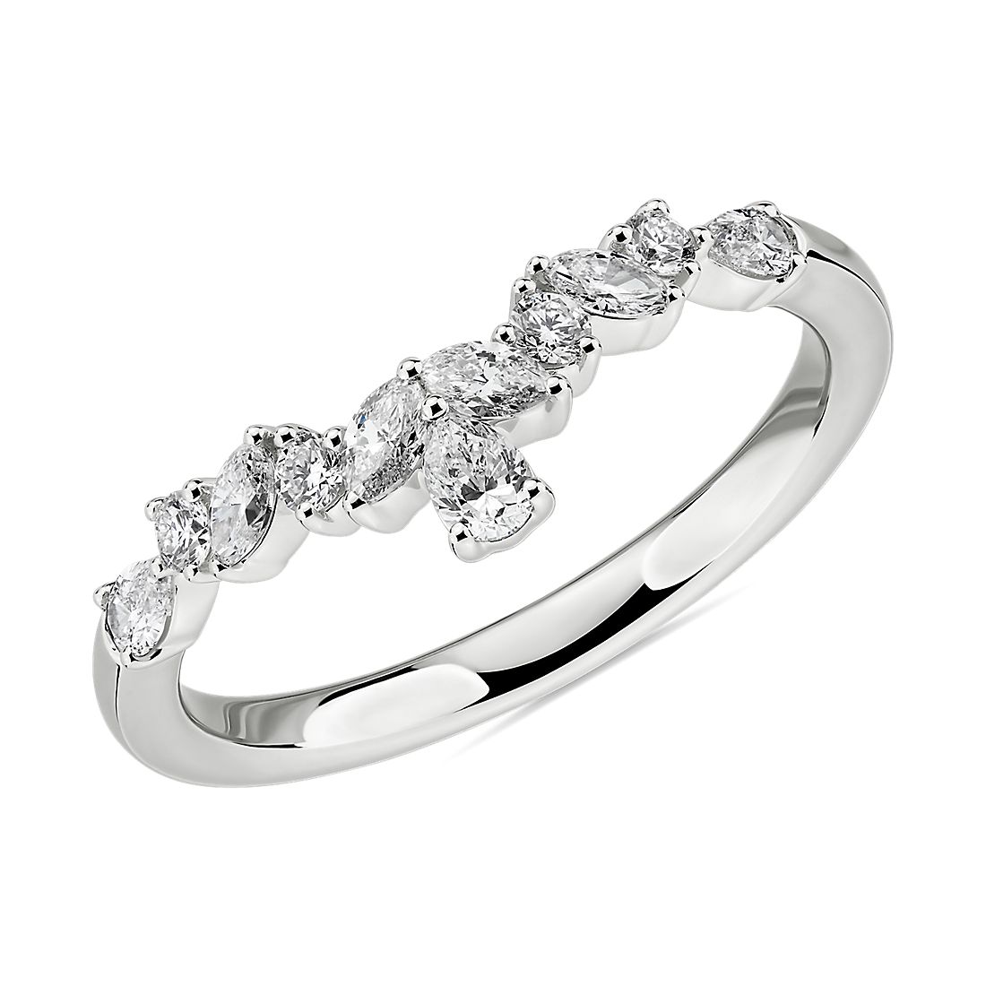 Mixed Shape Diamond Tiara Curved Wedding Ring in 14k White