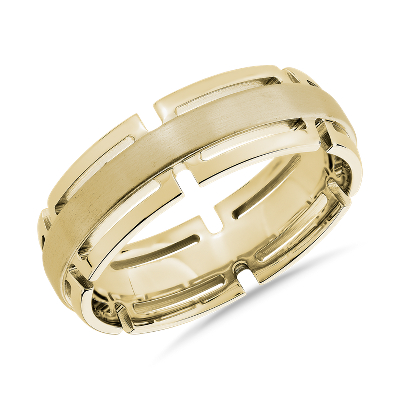 Modern Link Edge Wedding Ring In 14k Yellow Gold 7mm Blue Nile