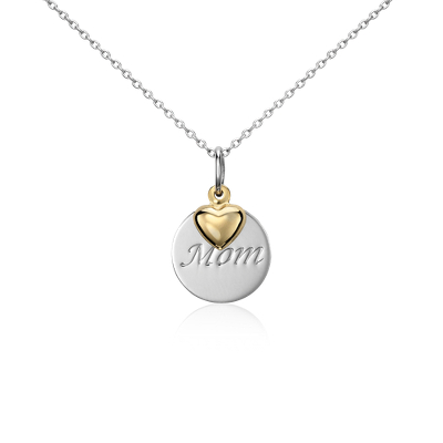 "Mom" Pendant in Sterling Silver with 14k Yellow Gold