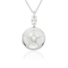 NEW Monica Rich Kosann Round Locket with Freshwater Pearl and White Topaz Accents in Sterling Silver