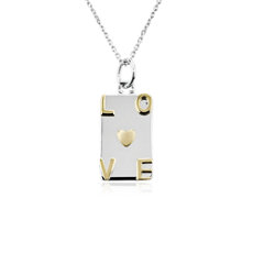 NEW 18&quot; Monica Rich Kosann Two-Tone Raised Love Charm in Sterling Silver and 18k Yellow (1.3 mm) Gold