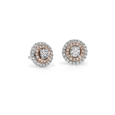 Monique Lhuillier Double Halo Earrings In 18k White And Rose Gold Blue Nile