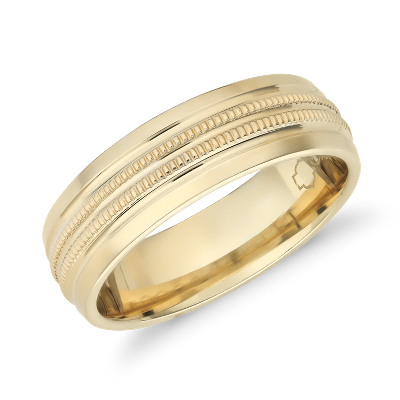 Monique Lhuillier Double Milgrain Inlay Band with Polished Edge in 18k ...