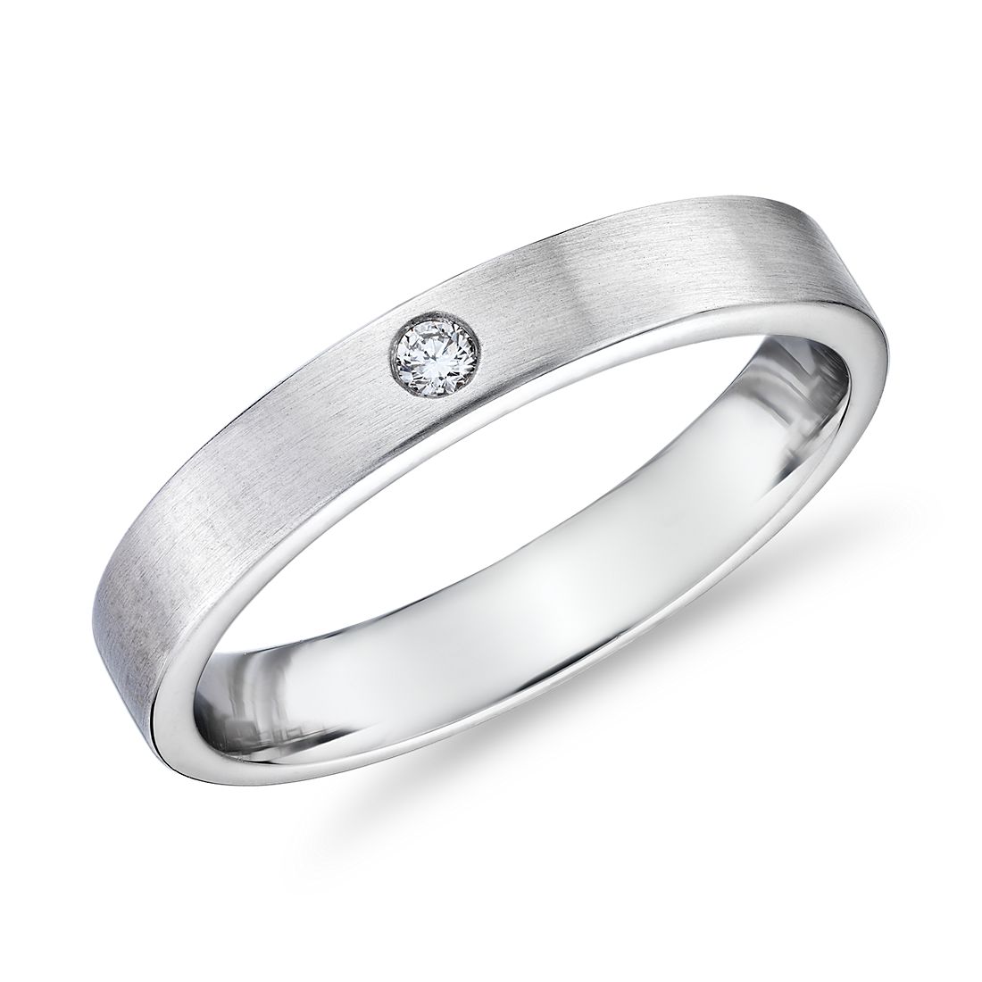 鉑金 Monique Lhuillier 霧面單鑽結婚戒指（4 毫米）