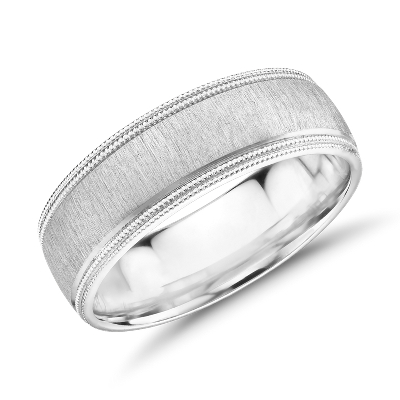 Monique Lhuillier Satin Double Milgrain Wedding Band In Platinum