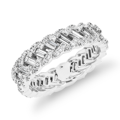 Monique Lhuillier Woven Baguette Diamond Fashion Ring In Platinum