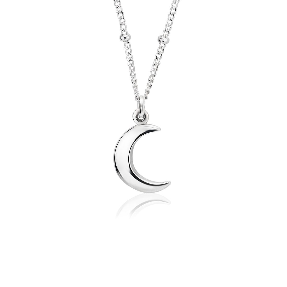 Moon Pendant with Saturn Chain in Sterling Silver