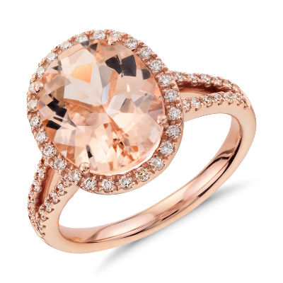 Morganite and Diamond Halo Ring  in 14k  Rose  Gold  11x9mm 