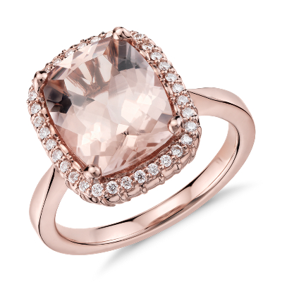 Robert Leser Morganite and Diamond Halo Ring in 14k Rose ...