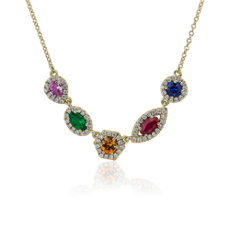Multi-Color Mixed Shape Gemstone Necklace in 18k Yellow gold