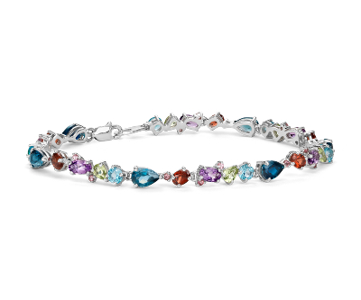 Multi-Gemstone Delicate Bar Bracelet in 14k Rose Gold (1.5mm) | Blue Nile